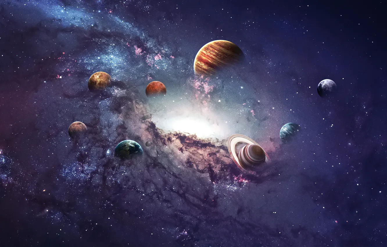 Фото обои Planets, Space, Galaxy, Astronomy, Aesthetic, Solar system