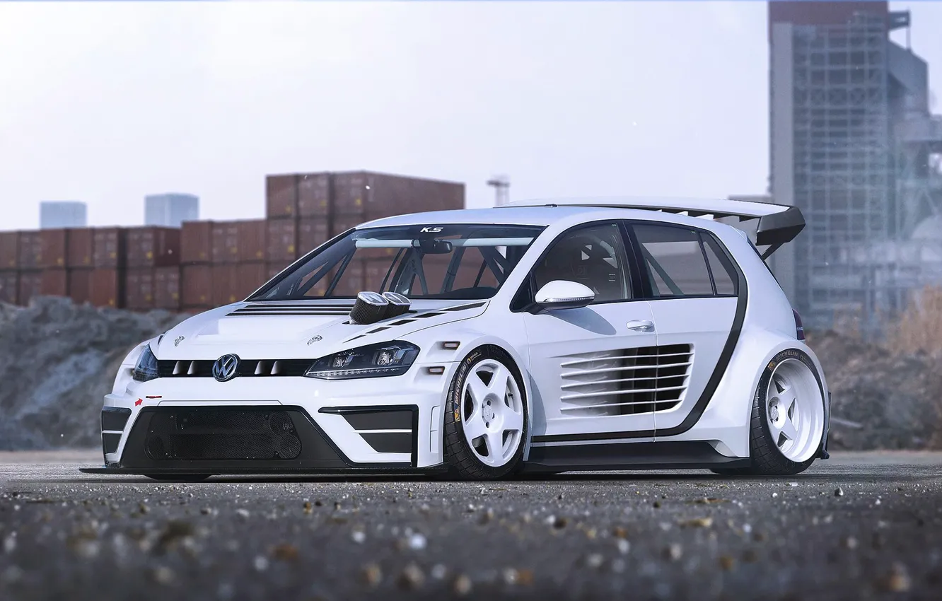 Фото обои Volkswagen, Car, Race, White, Golf, Future, by Khyzyl Saleem, MK7