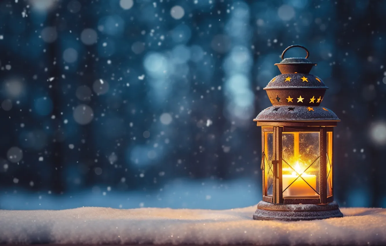 Фото обои зима, снег, украшения, Новый Год, Рождество, фонарь, light, new year