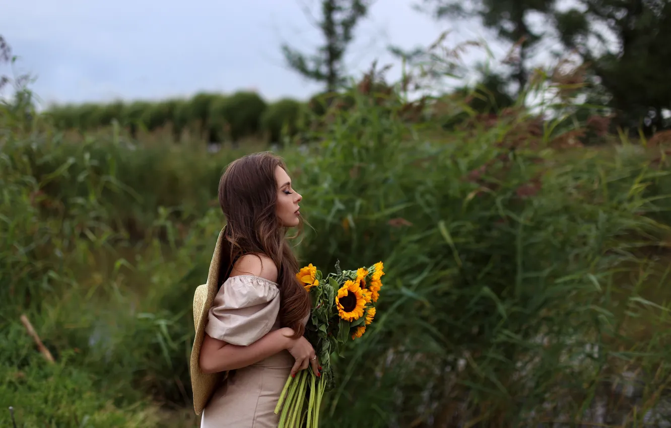 Фото обои девушка, цветы, платье, Евгения Пятницкая