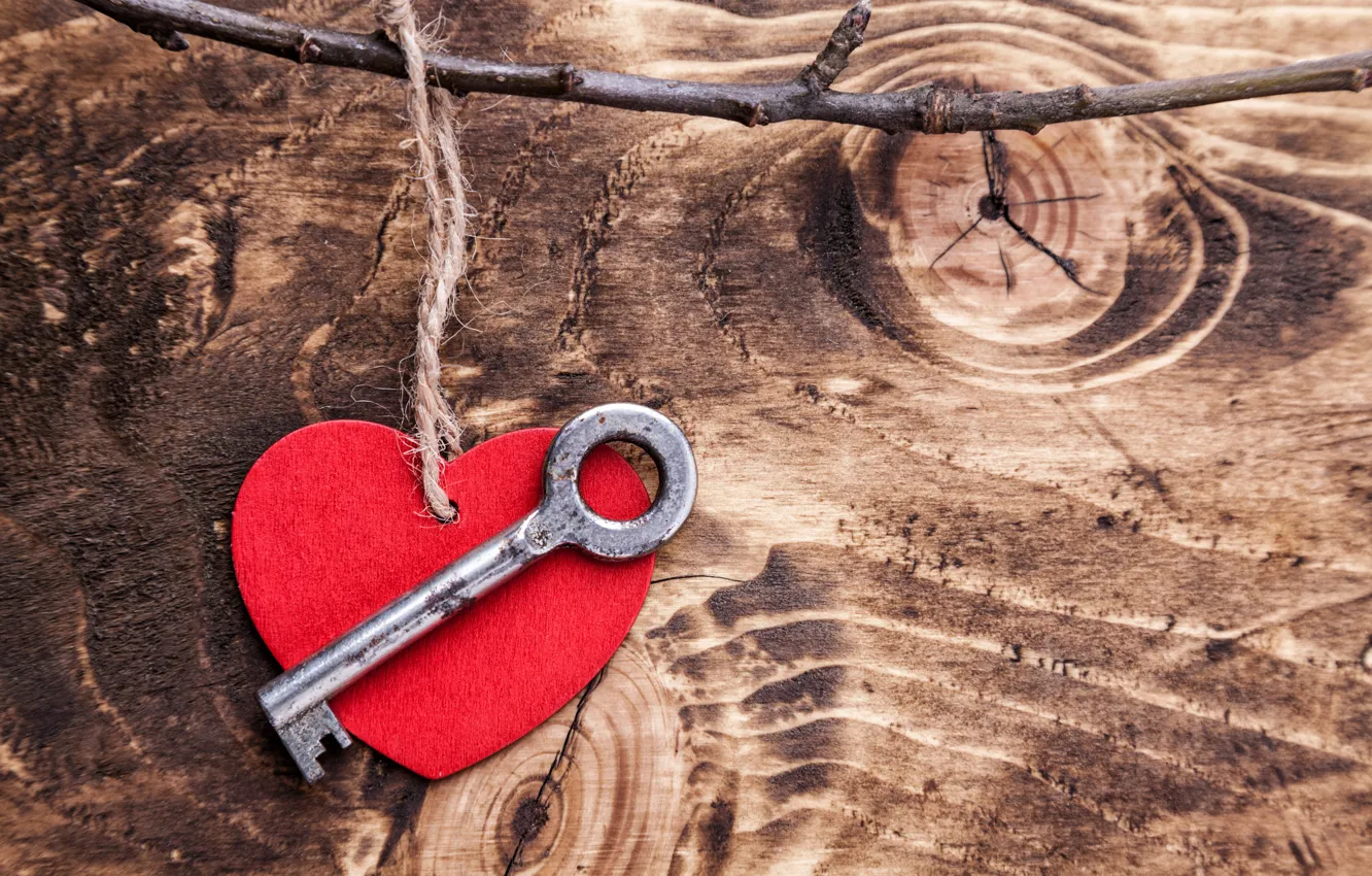 Фото обои любовь, романтика, сердце, ключ, red, love, heart, wood