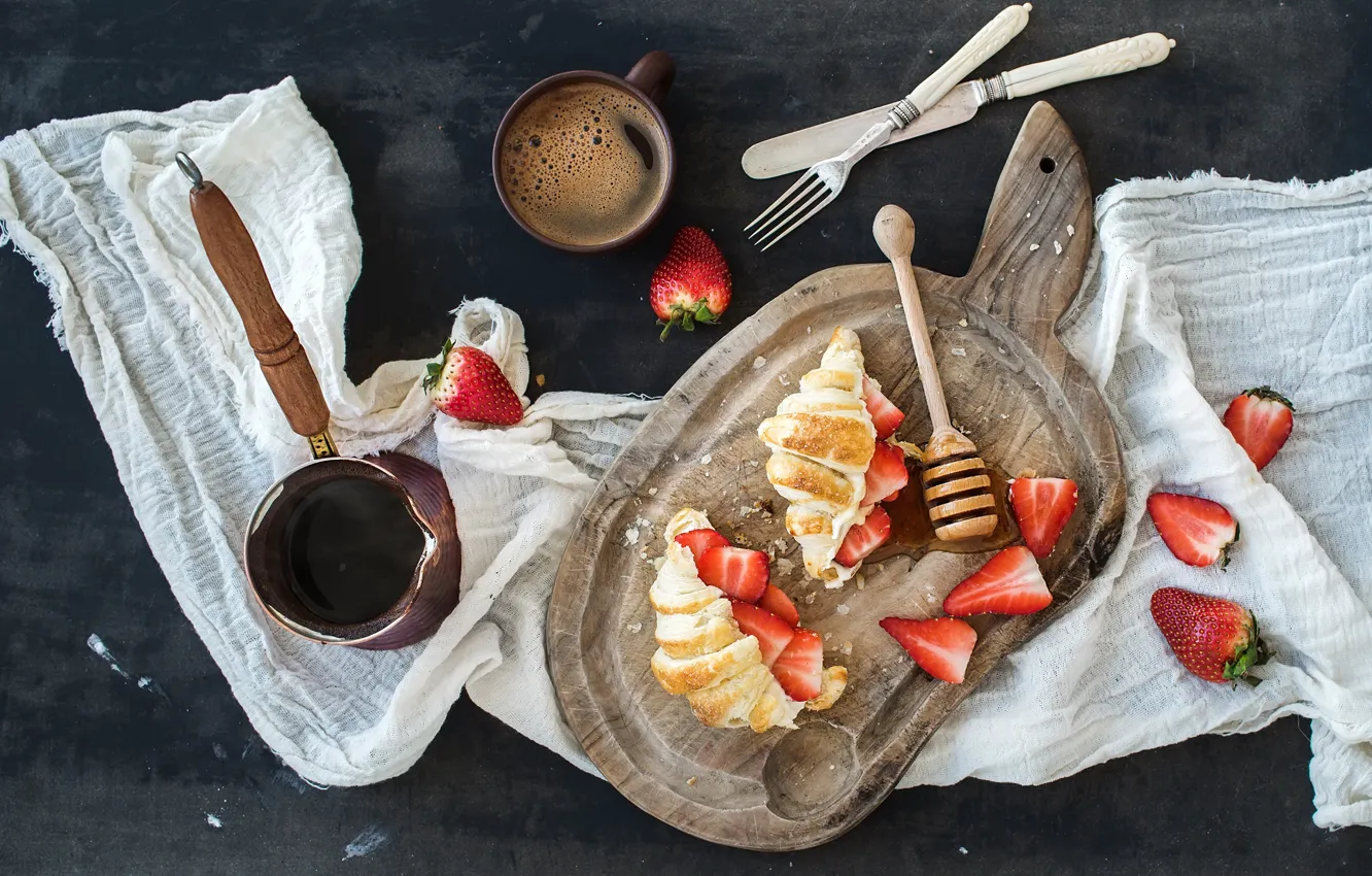 Фото обои ягоды, кофе, завтрак, клубника, чашка, strawberry, coffee, breakfast