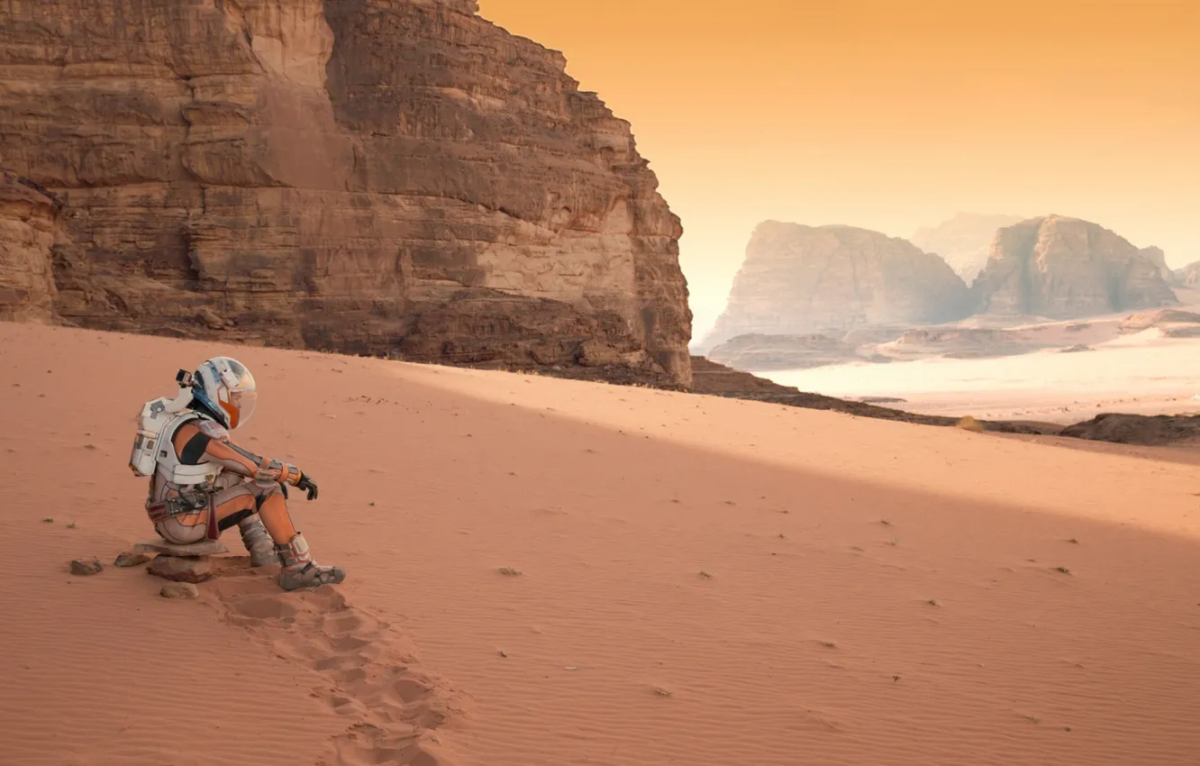 Фото обои песок, космос, горы, фильм, астронавт, 2015, Марсианин, The Martian