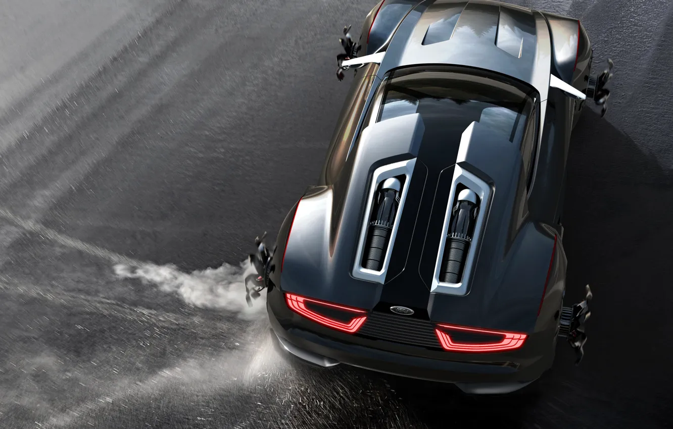 Фото обои Concept, чёрный, цвет, Ford, занос, спорткар, диски, колёса