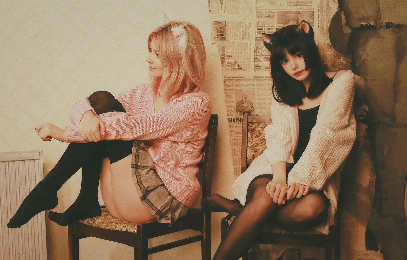 Фото обои bangs, filter, two women, cat girl, Karina Salakhutdinova, Tsuki Des