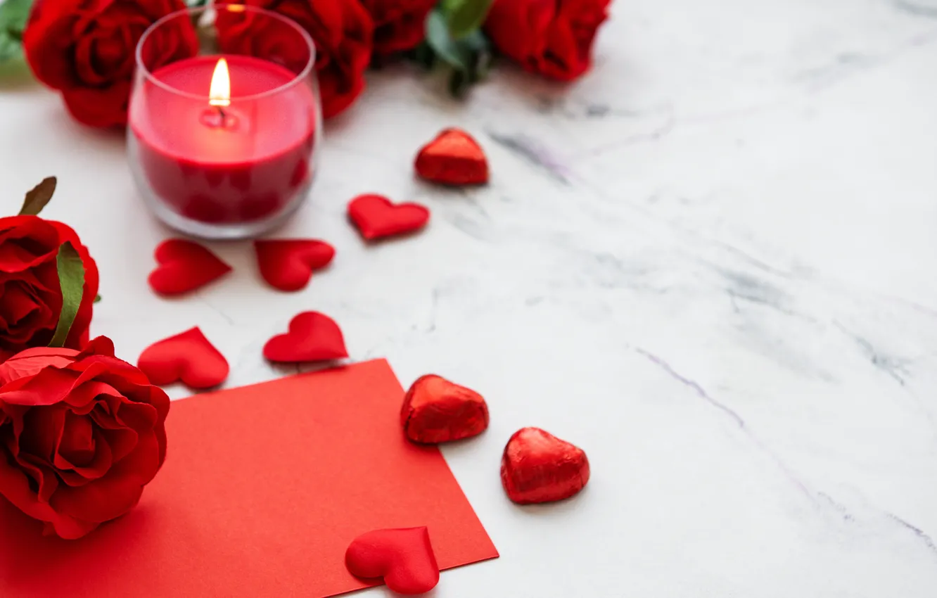 Фото обои романтика, розы, свечи, сердечки, Olena Rudo