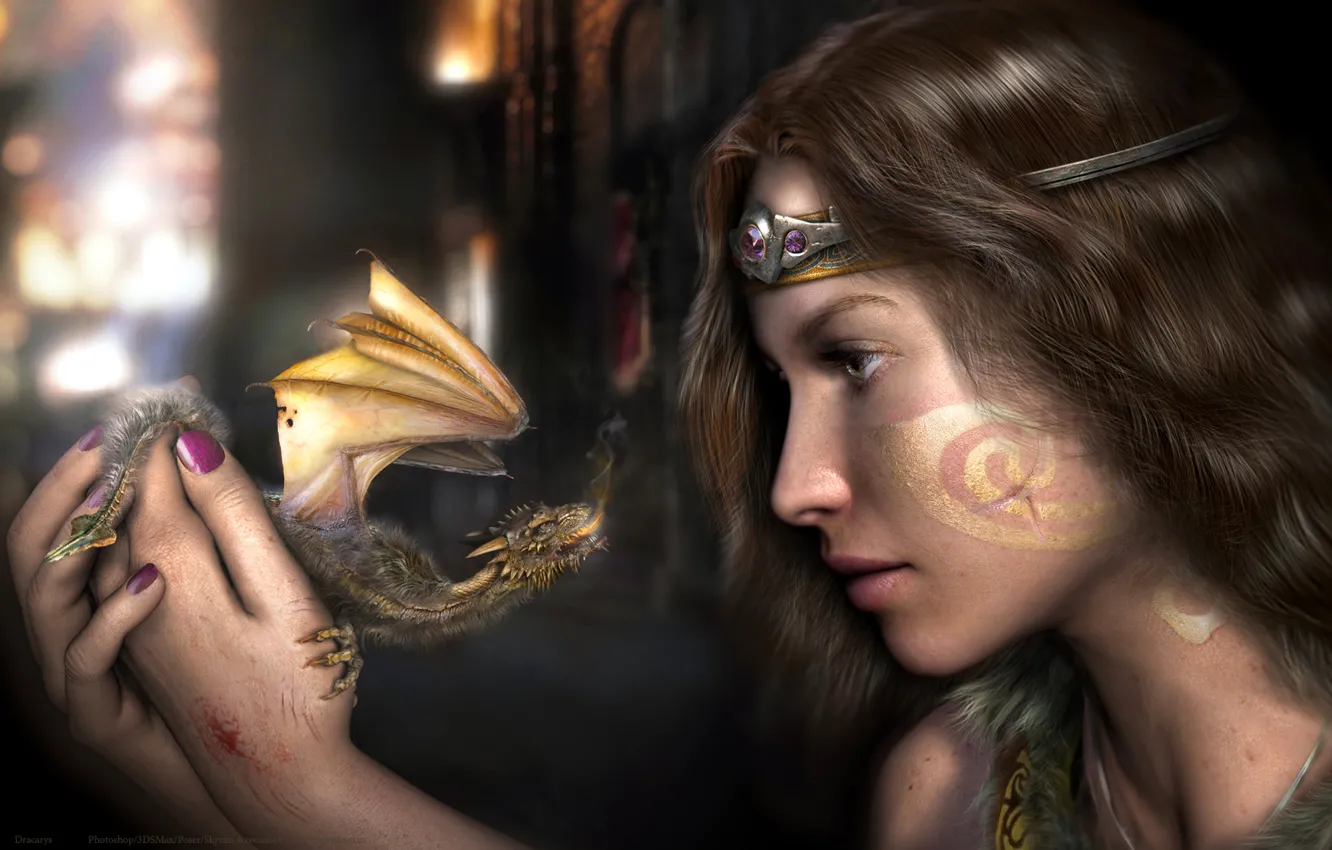 Фото обои girl, dragon, Skyrim, The Elder Scrolls V Skyrim, war paint