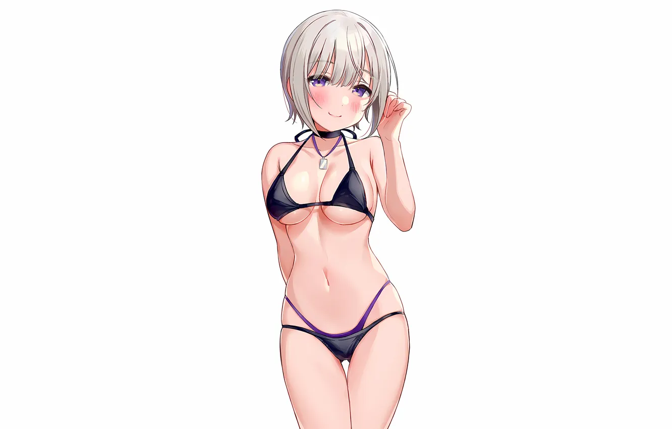 Фото обои girl, sexy, cleavage, boobs, sexy girl, blush, anime, beautiful