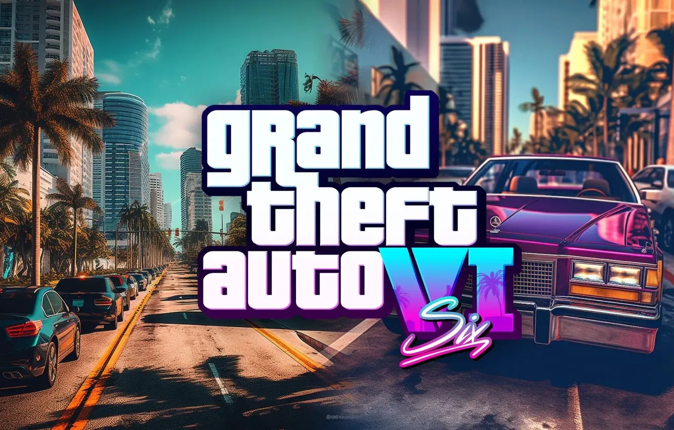 Фото обои игра, логотип, Logo, video game, Grand Theft Auto, Rockstar Games, GTA VI, action-adventure