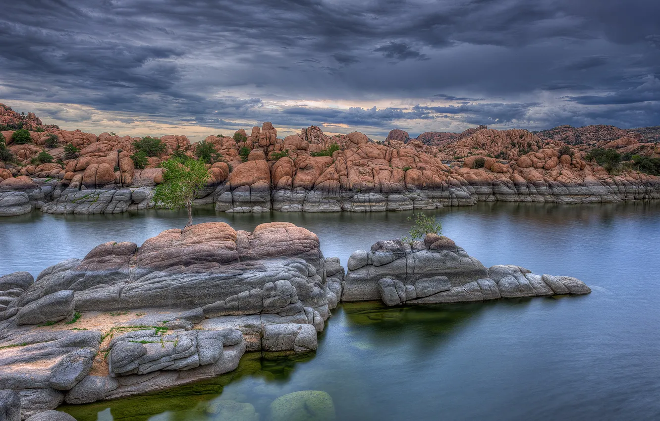 Фото обои лето, озеро, скалы, вечер, Аризона, США, Прескотт, Watson