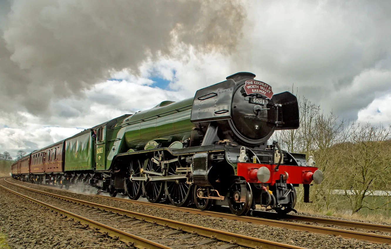 Фото обои поезд, паровоз, железная дорога, Flying Scotsman