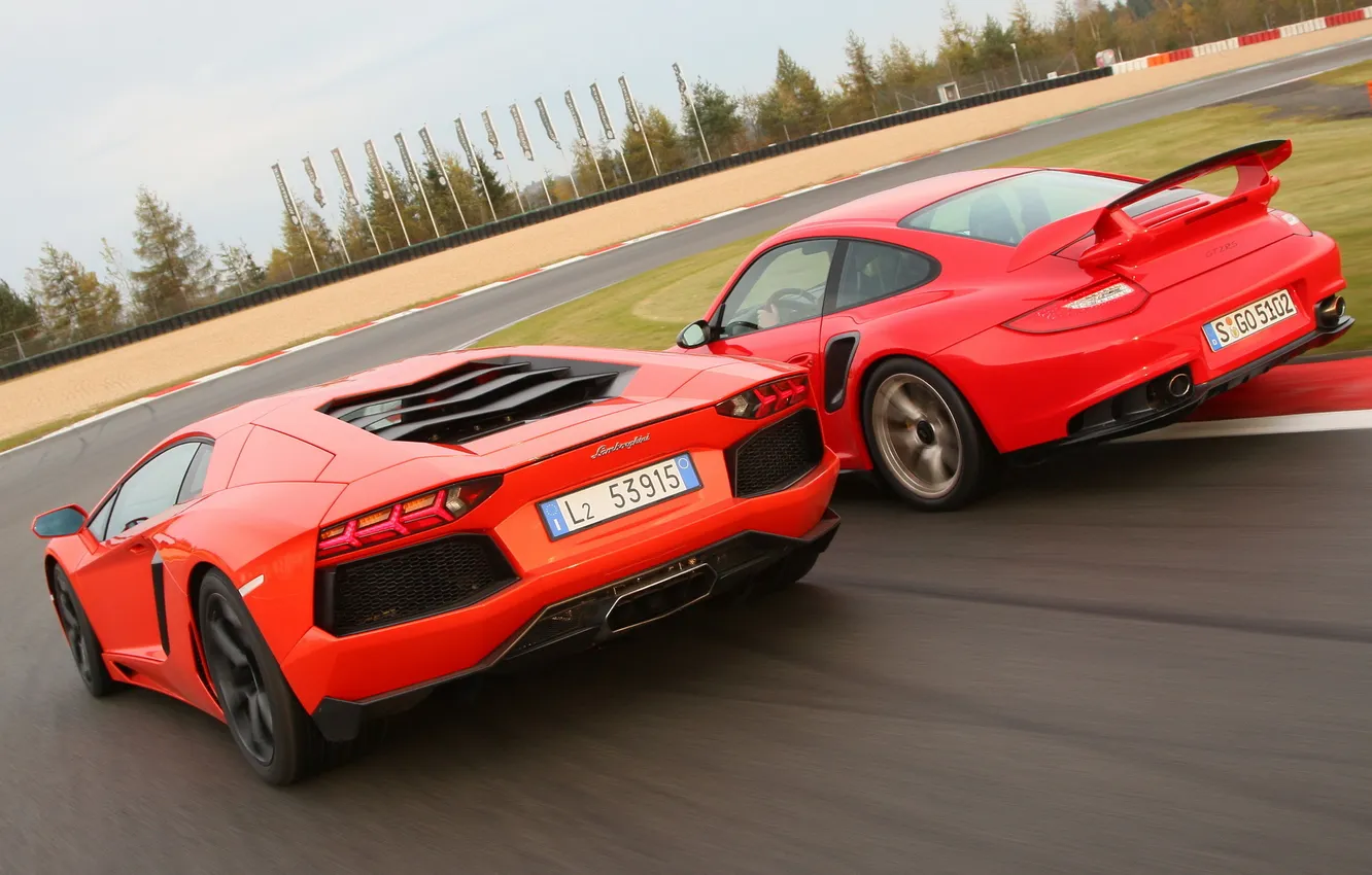 Фото обои машины, Lamborghini, 911, Porsche, вид сзади, and, LP700-4, Aventador