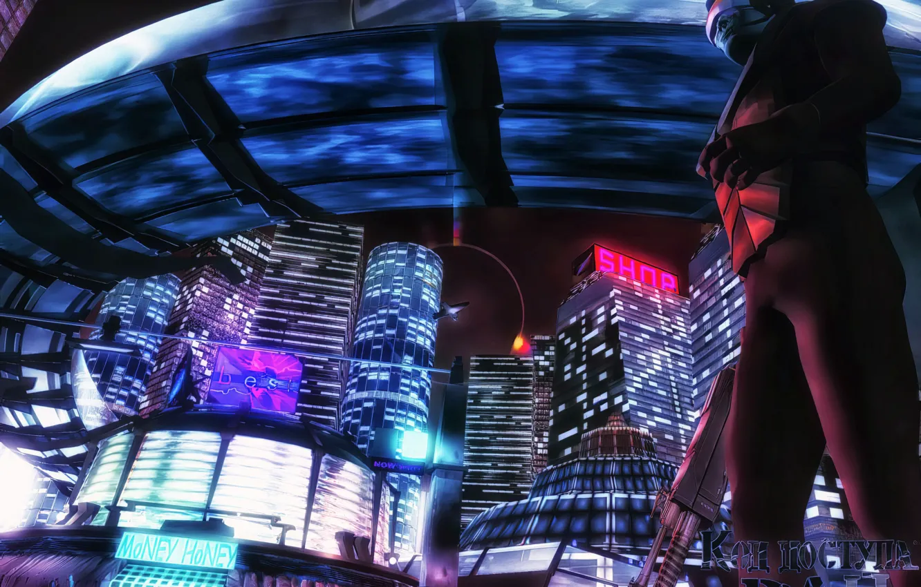 Фото обои cyberpunk, cop, futuristic city, game art, sci-fi art, mist-land, paradise cracked, код доступа рай
