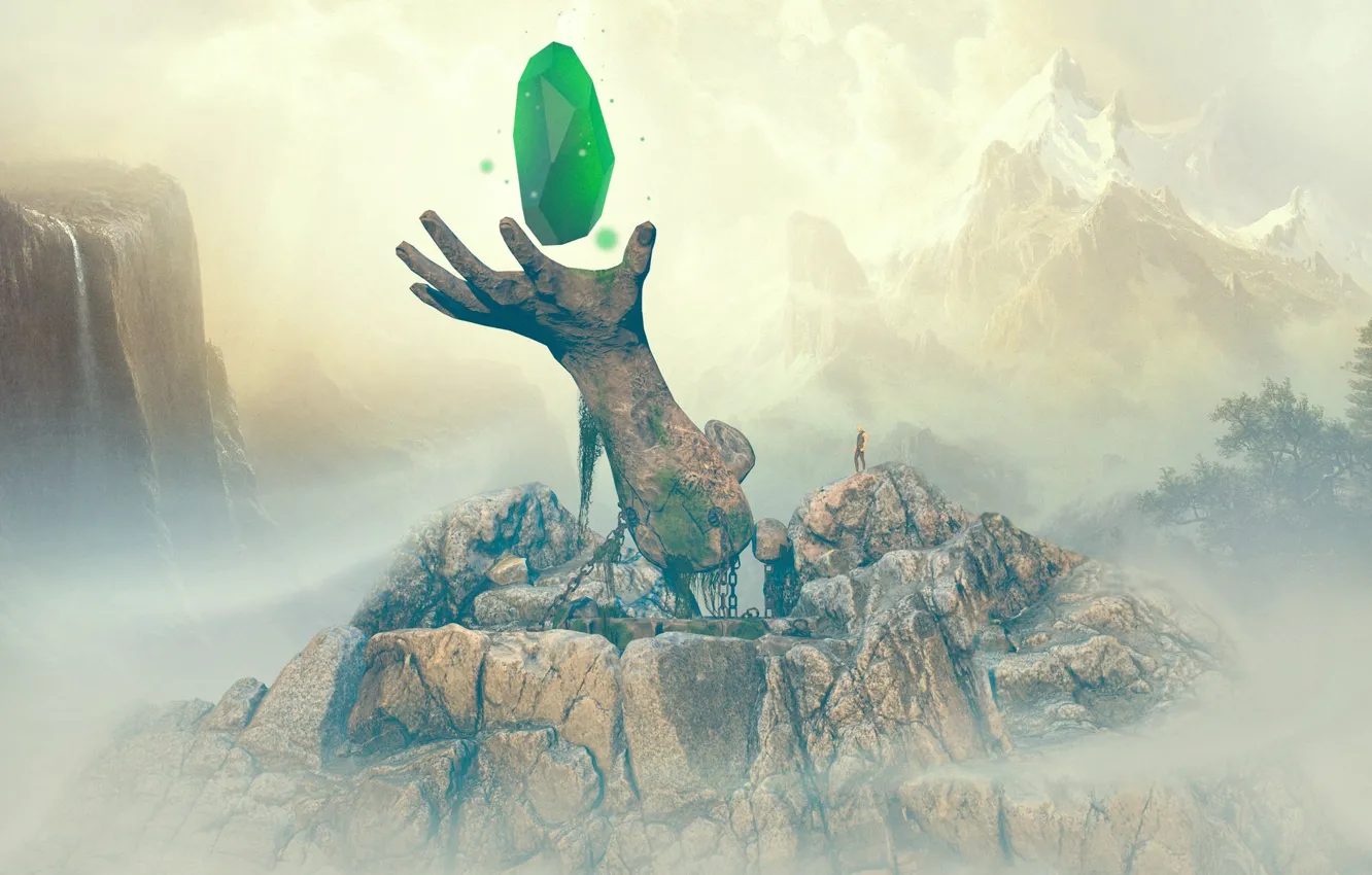 Фото обои горы, камни, рука, цепи, Of Stone and Magic
