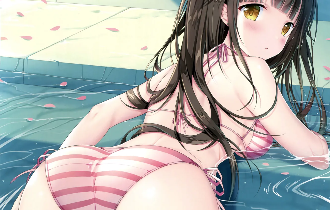 Фото обои girl, sexy, ass, pool, cleavage, long hair, boobs, anime