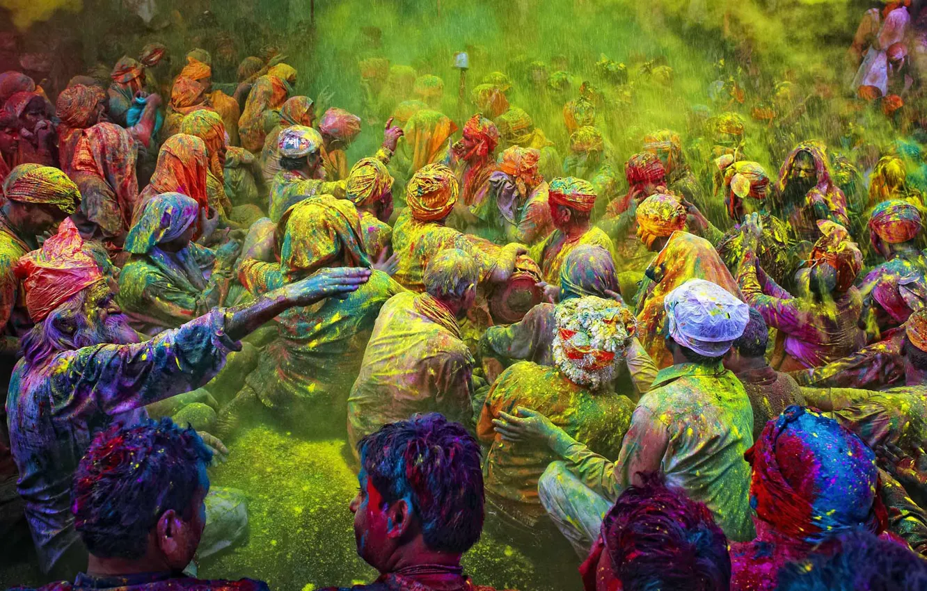 Фото обои люди, Индия, порошок, фестиваль красок, Холи