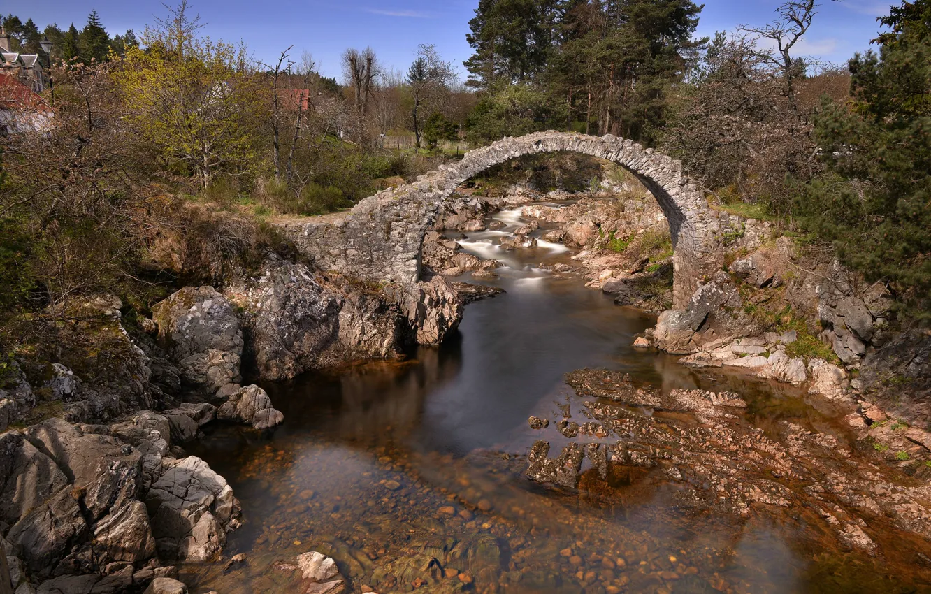 Фото обои мост, природа, река, ручей, Шотландия