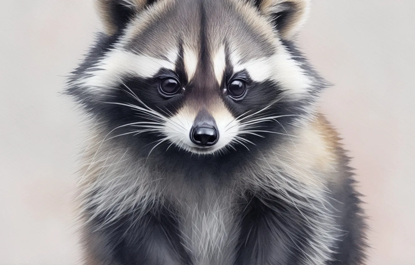 Фото обои серый, рисунок, пушистый, акварель, енот, милый, cute, drawing