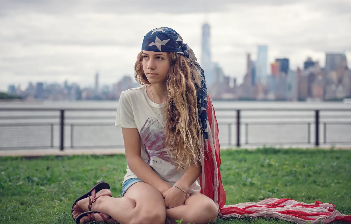 Фото обои город, New York, боке, Susana de la Llave, american girl