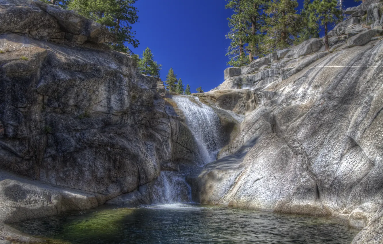 Фото обои лес, природа, скалы, водопад, горная река, Yosemite National Park