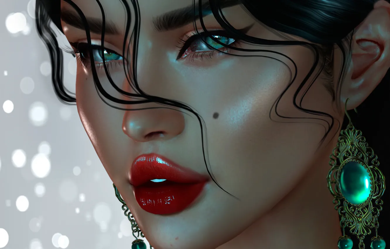 Фото обои девушка, лицо, рендеринг, волосы, помада, губы, красивая