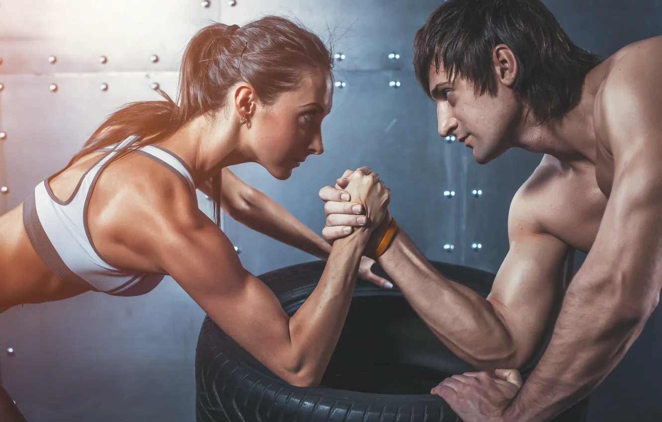 Фото обои woman, man, concentration, arm wrestling, physical state