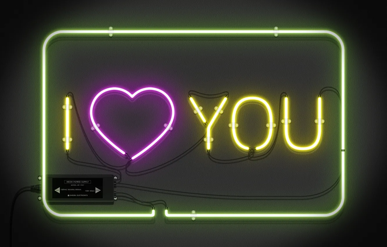 Фото обои love, i love you, neon sign, my works