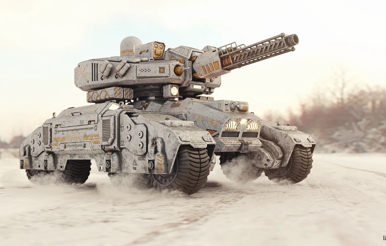 Фото обои машина, оружие, транспорт, пыль, Sci-fi Tank
