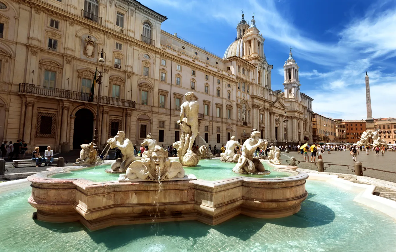 Фото обои город, люди, площадь, Рим, Италия, церковь, архитектура, Italy