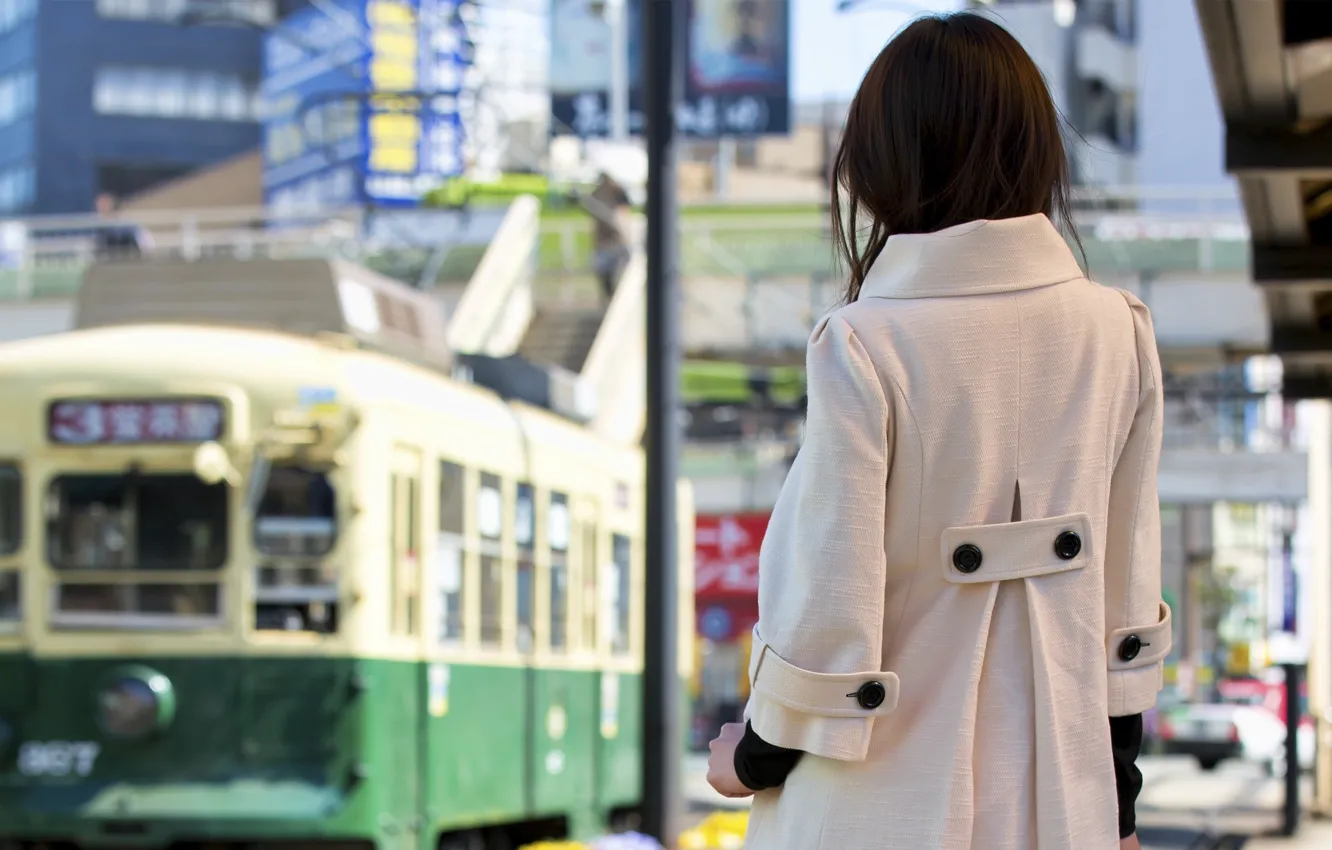 Фото обои девушка, город, улица