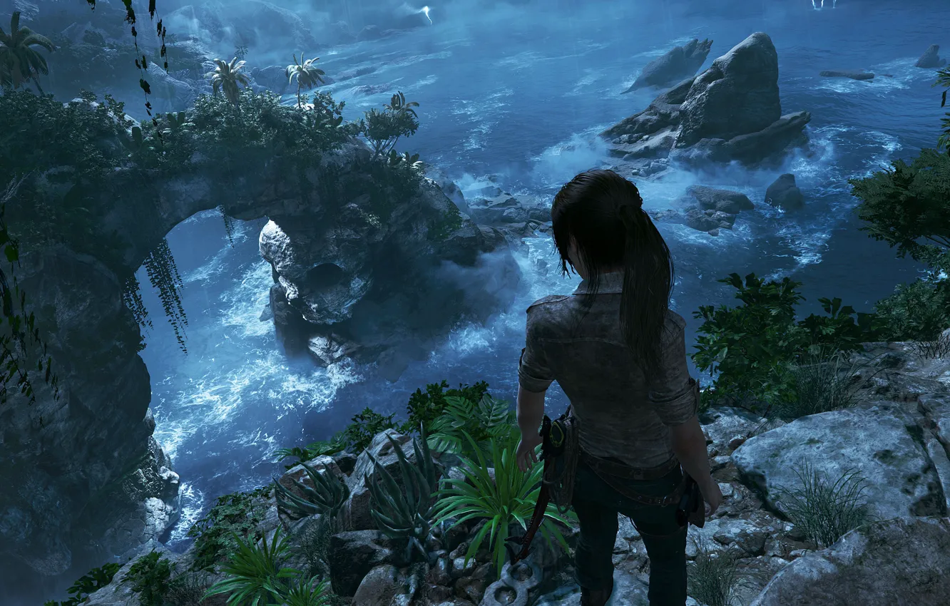 Фото обои волосы, гора, Tomb Raider, Лара Крофт, ледокол, Shadow of the Tomb Raider