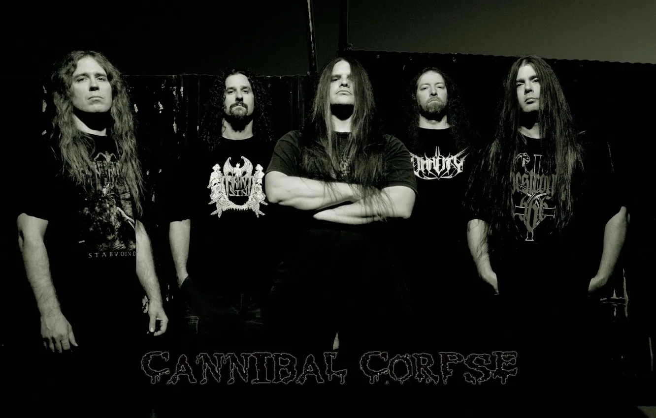Фото обои Brutal Death Metal, Cannibal Corpse, George Fisher, Alex Webster, Pat O'Brien, Paul Mazurkiewicz, Rob Barrett, …