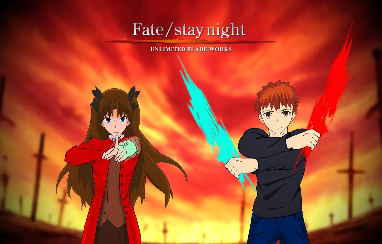 Фото обои девушка, магия, парень, Тосака Рин, Эмия Широ, Судьба ночь схватки, Fate / Stay Night