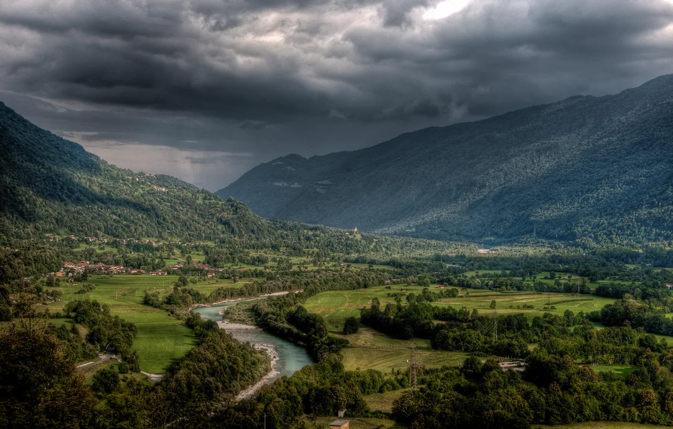 Фото обои лето, небо, горы, тучи, HDR, Словения, Aljaž Vidmar рhotography, Кобарид