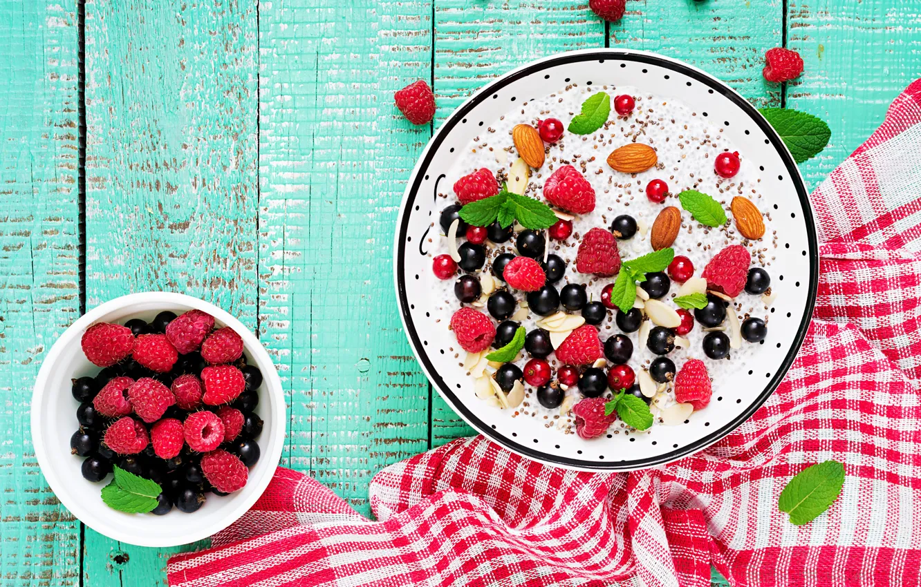 Фото обои ягоды, завтрак, орехи, йогурт, гранола, Timolina