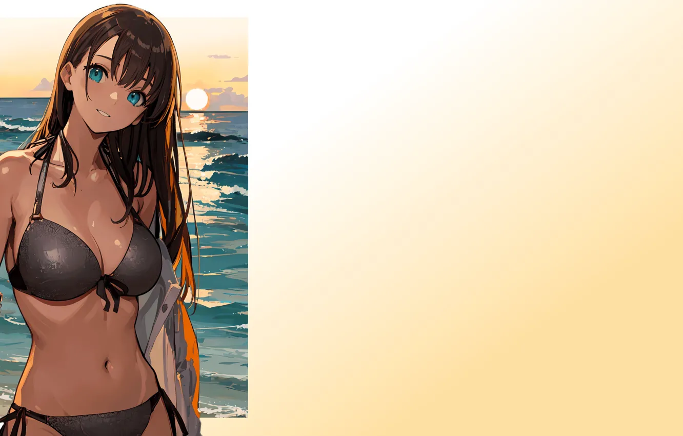 Фото обои girl, hot, sexy, beach, long hair, hot girl, ocean, anime