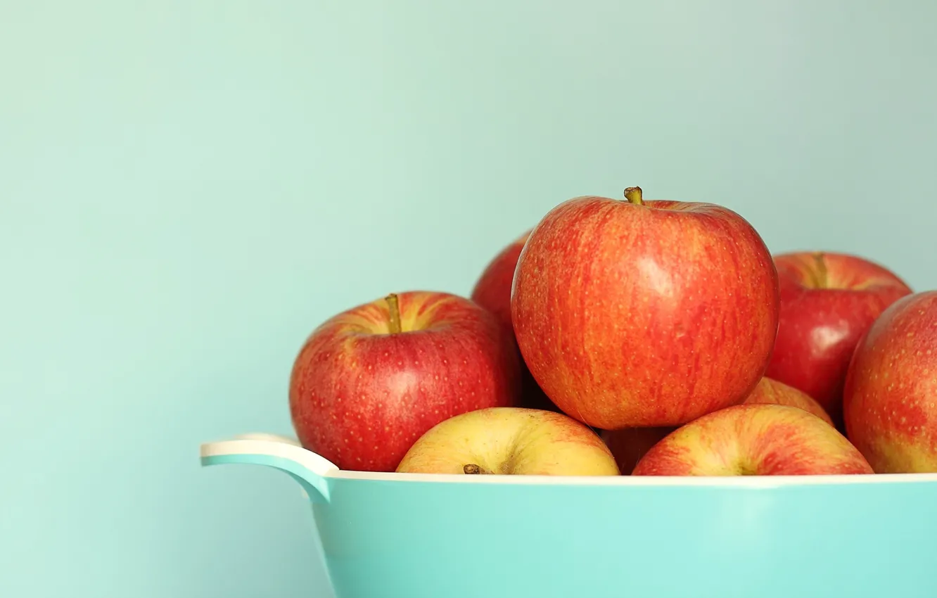Фото обои красный, фон, widescreen, обои, яблоки, яблоко, еда, тарелка