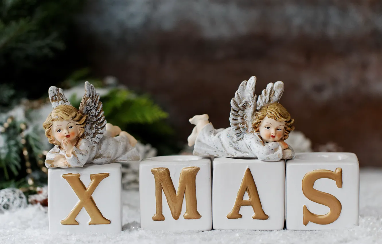 Фото обои Новый Год, Рождество, angels, merry christmas, decoration, xmas, holiday celebration