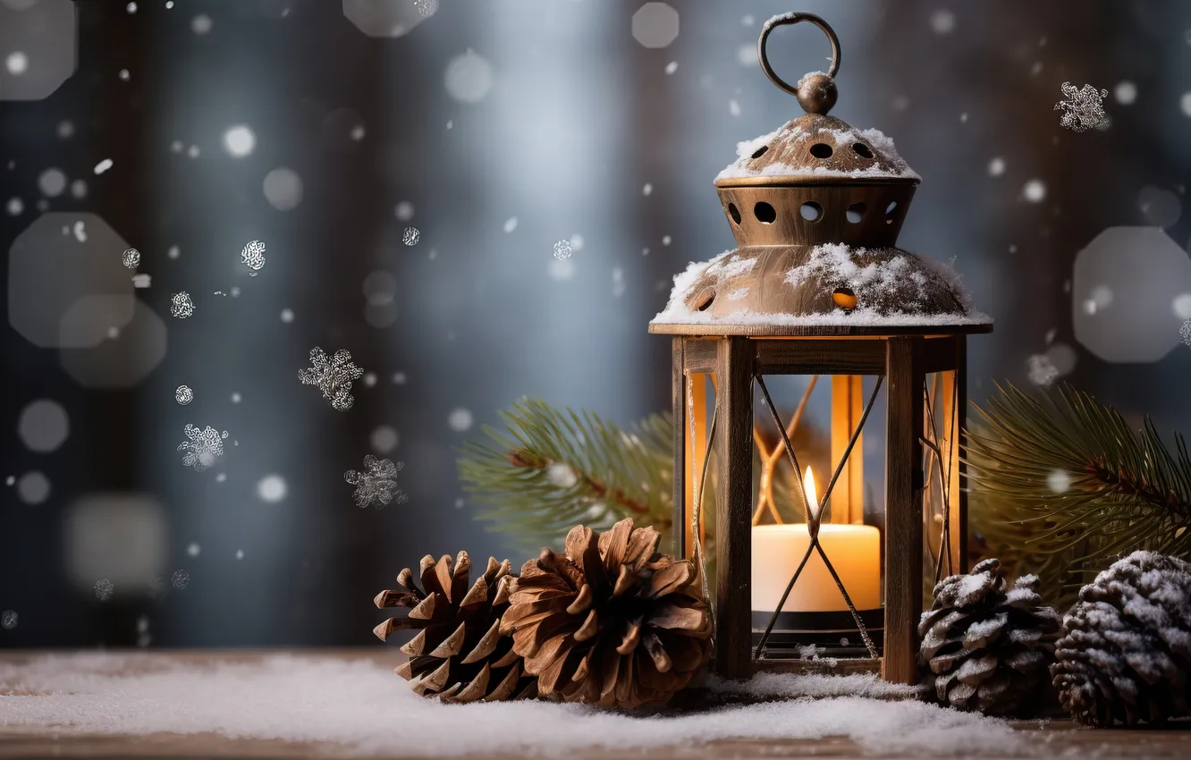 Фото обои зима, снег, ночь, Рождество, фонарь, Новый год, Christmas, night