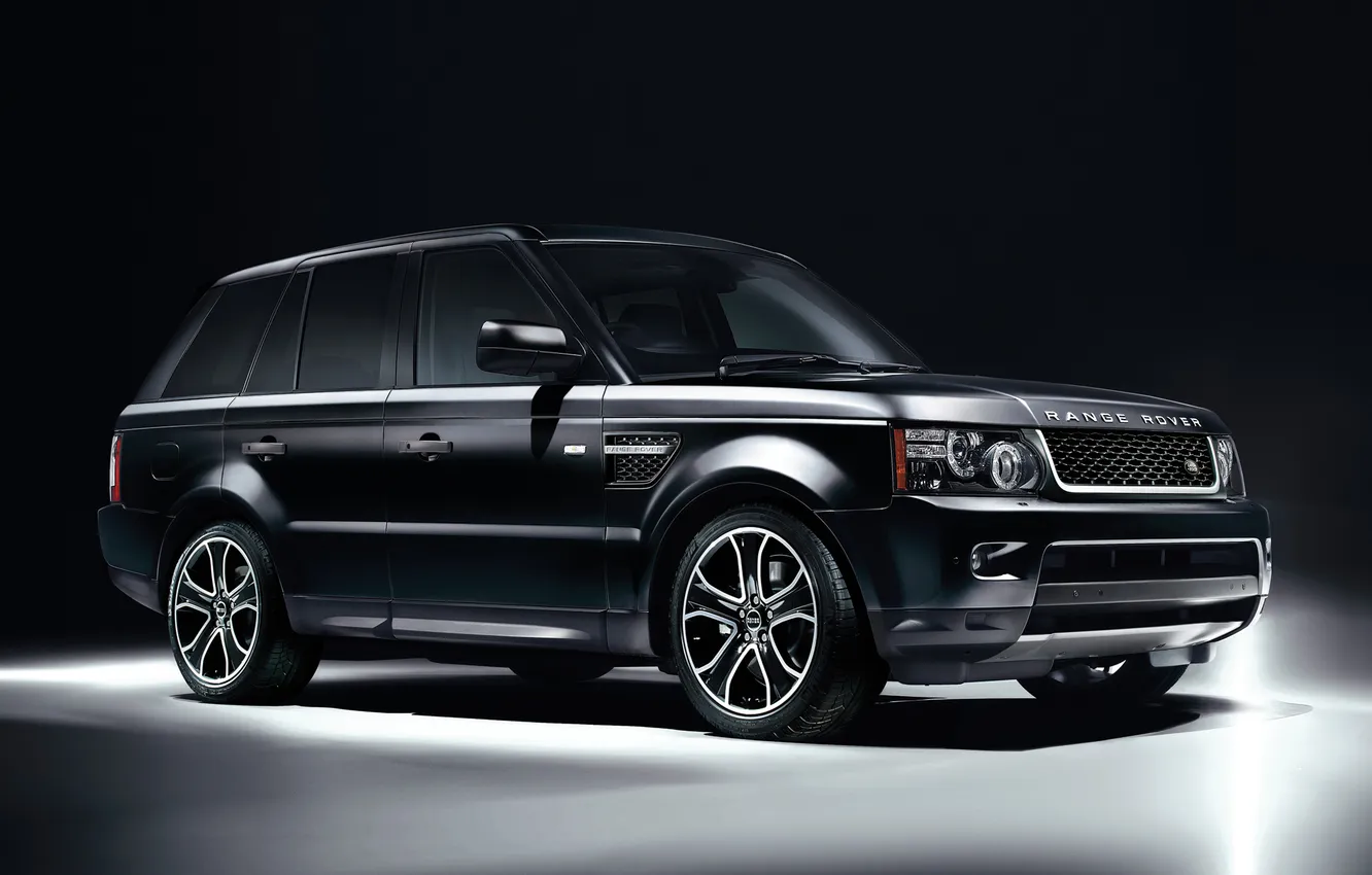 Фото обои чёрный, джип, внедорожник, Land Rover, диски, передок, range rover sport, лэнд ровер