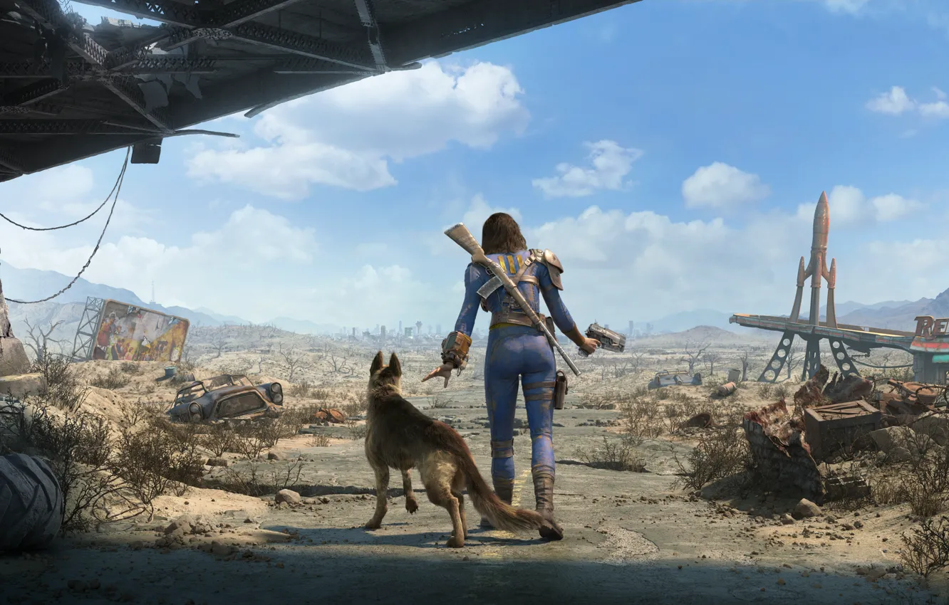 Фото обои Girls, Dogs, Road, Fallout 4, Nora