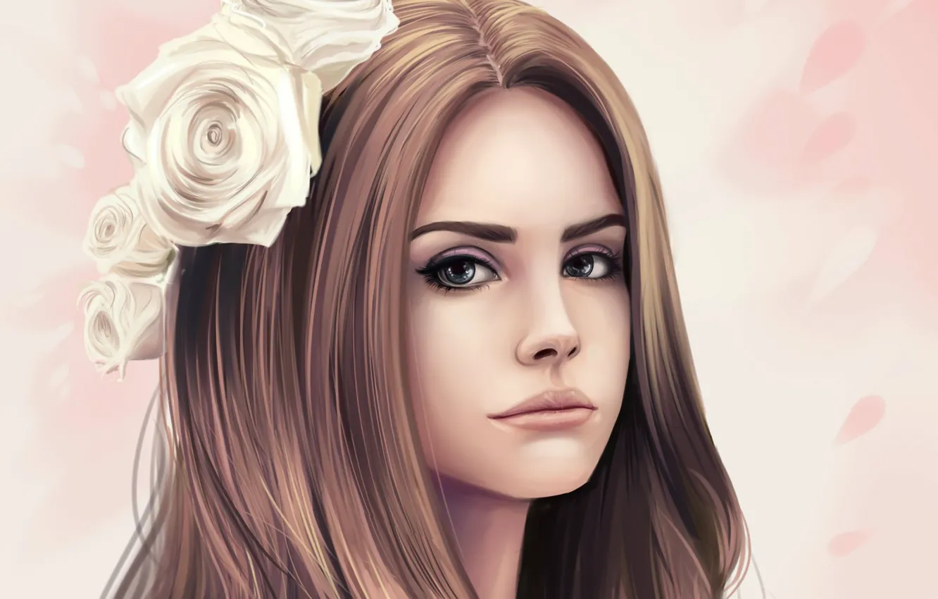 Фото обои взгляд, девушка, цветы, розы, Lana Del Rey