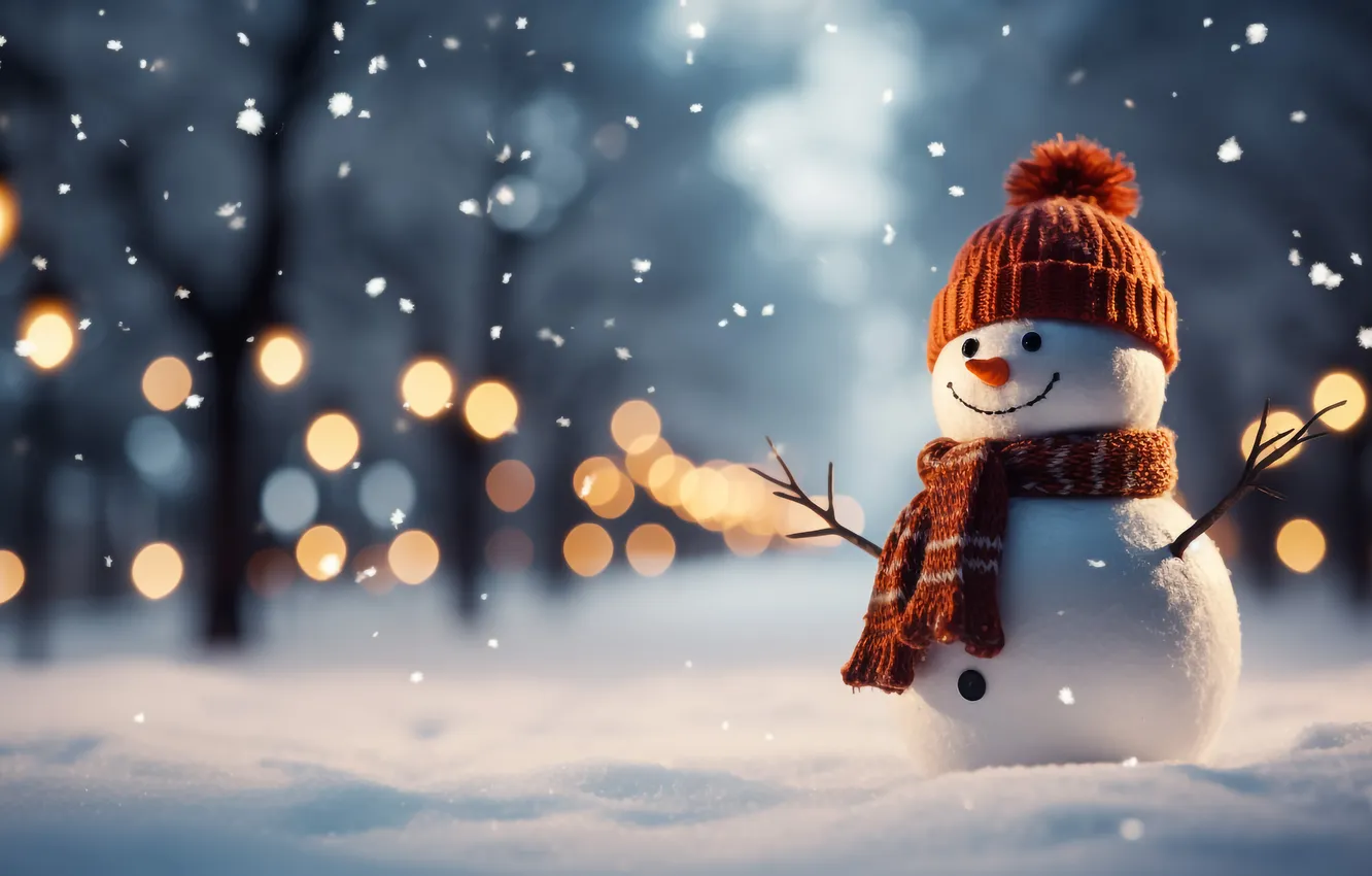Фото обои зима, снег, украшения, новый год, Рождество, снеговик, Christmas, winter