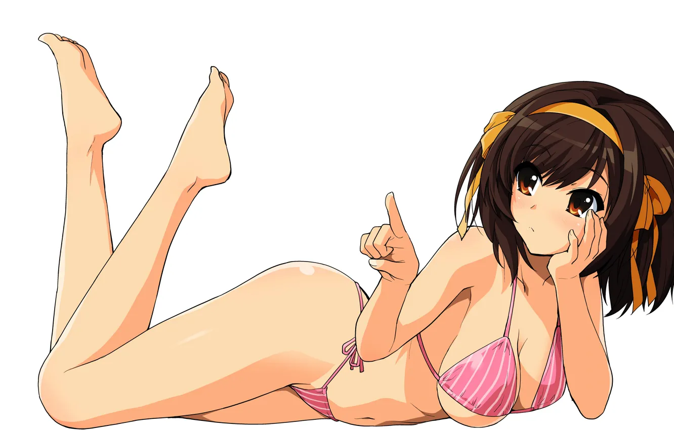 Фото обои girl, sexy, cleavage, brown hair, boobs, anime, beautiful, short hair