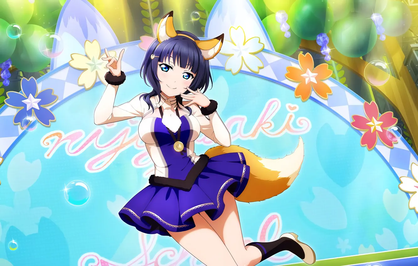 Фото обои girl, sexy, cleavage, dress, boobs, animal ears, anime, blue eyes