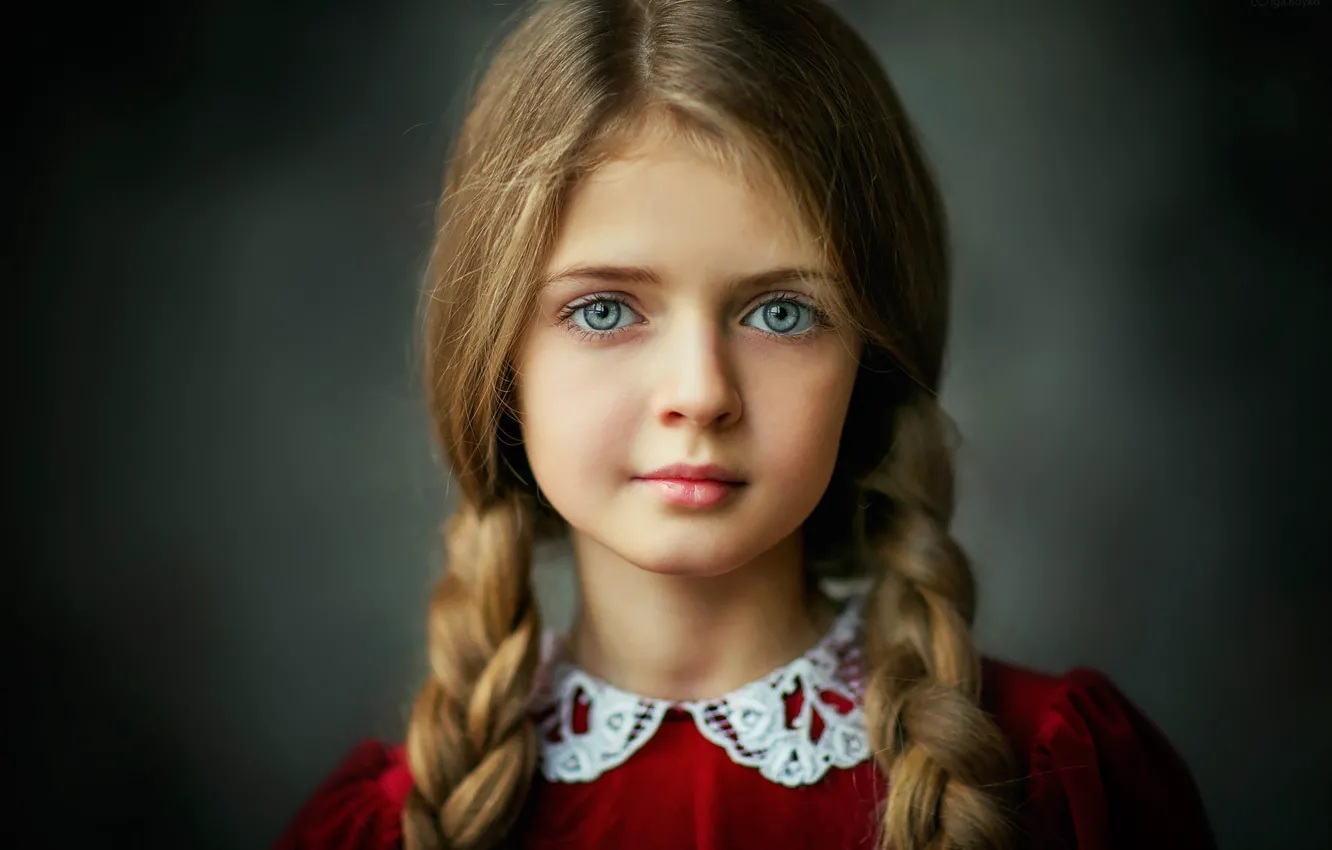 Фото обои взгляд, природа, портрет, девочка, голубые глаза, косы, русая, Ольга Бойко