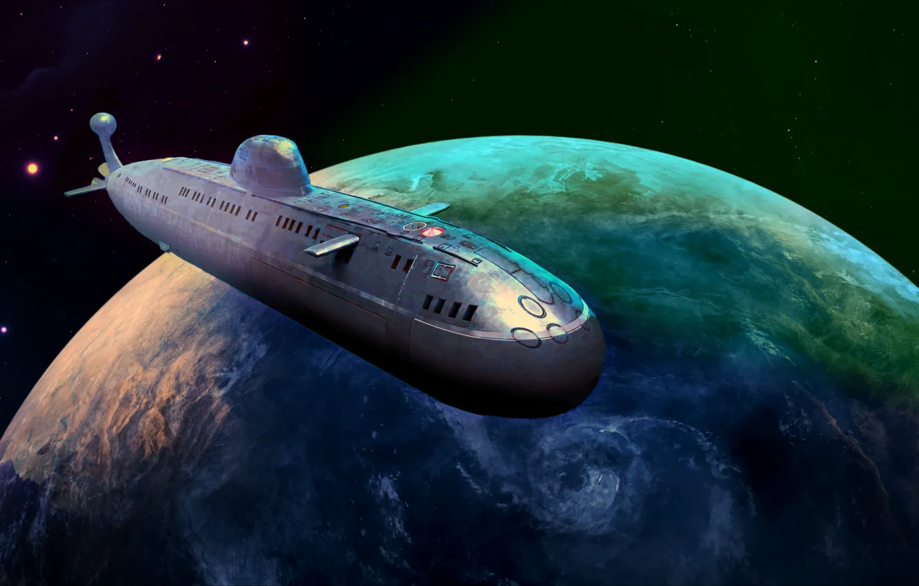Фото обои космос, планета, субмарина