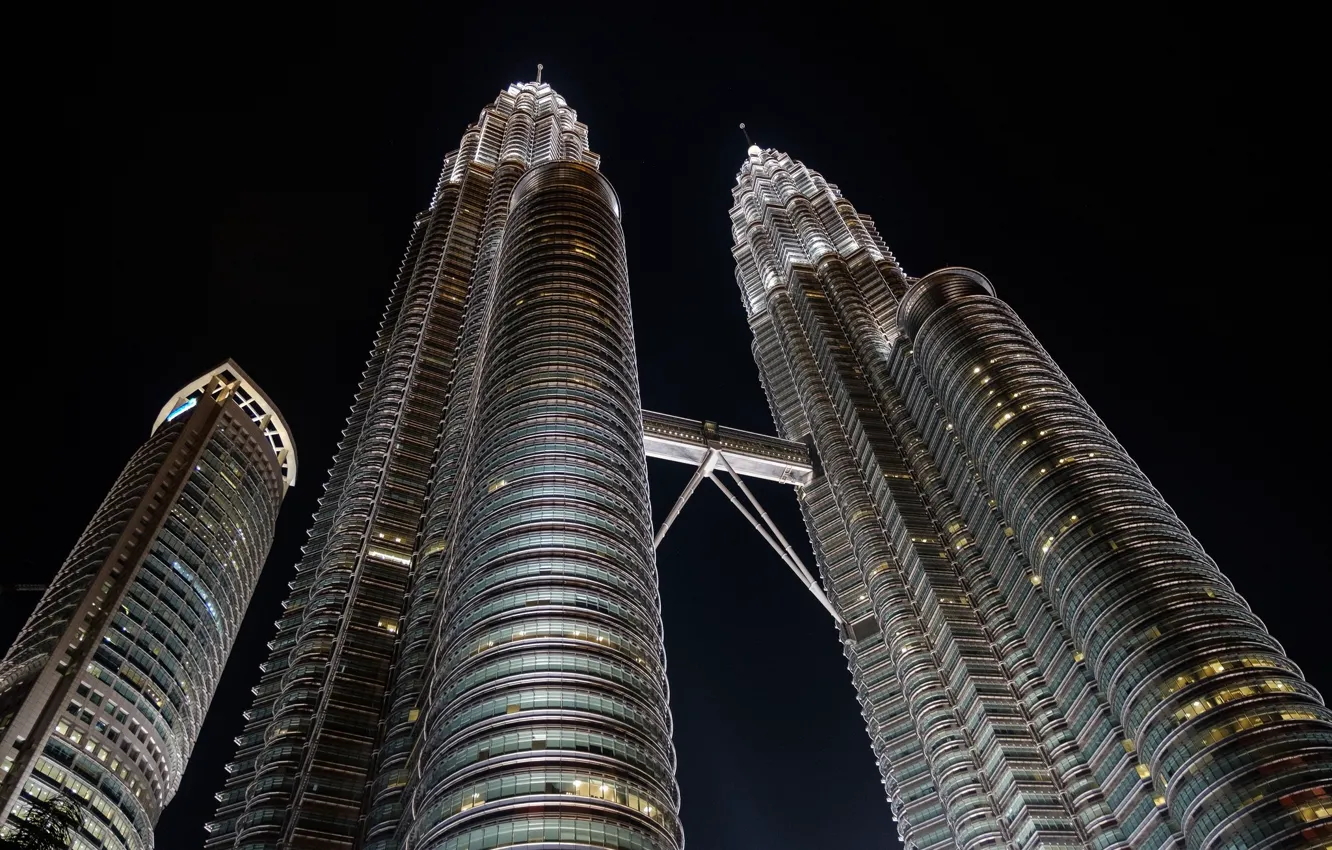 Фото обои ночь, мост, город, башни, Малайзия, Куала Лумпур