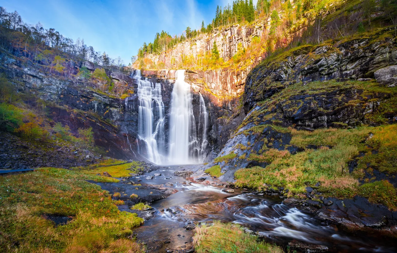 Фото обои осень, водопад, октябрь, Норвегия, Norway