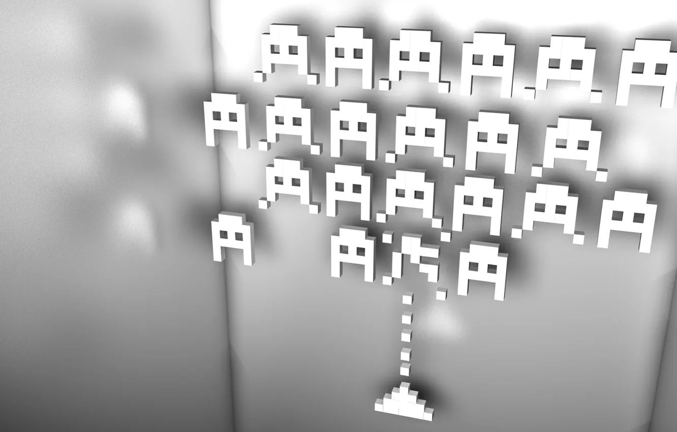 Фото обои ретро, игра, рендер, Space Invaders